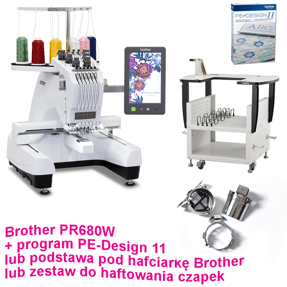 Brother PR680W + PE-Design 11 lub podstawa pod hafciarkę lub zestaw do haftowania czapek